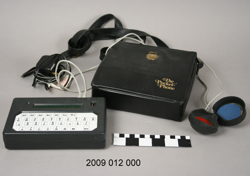 A black plastic keyboard with a vinyl carrying case.